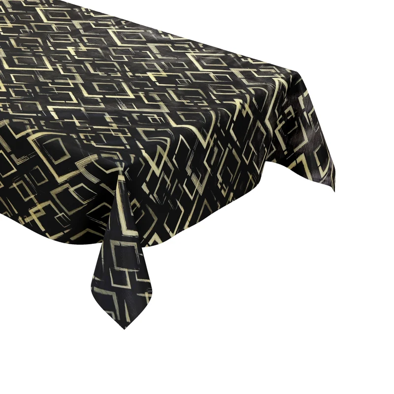 Wachstuch Tischdecke geprägt 124C schwarz gold Geometrie Bauhaus eckig rund oval