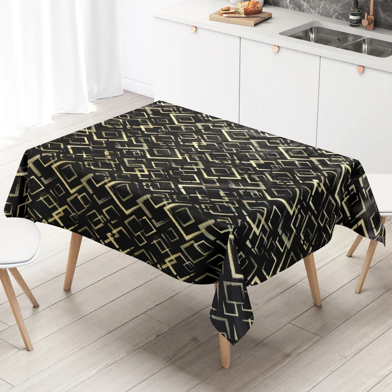 Wachstuch Tischdecke geprägt 124C schwarz gold Geometrie Bauhaus eckig rund oval