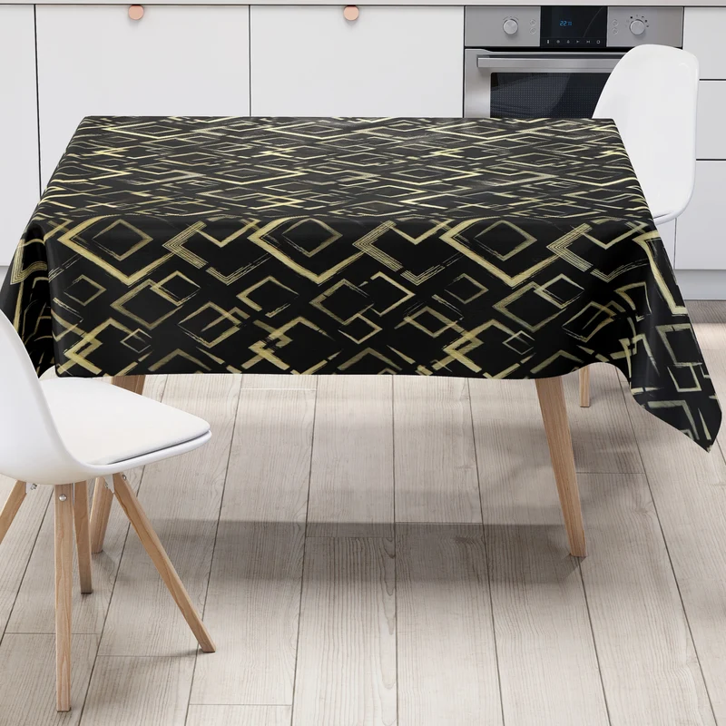 Wachstuch Tischdecke geprägt 124C schwarz gold Geometrie Bauhaus eckig rund oval