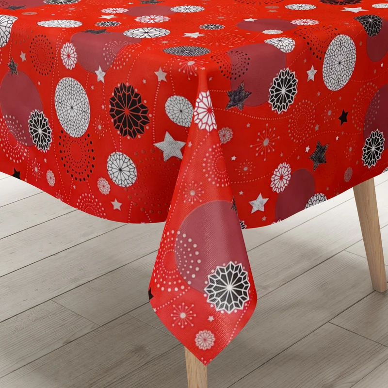 Wachstuch Tischdecke B5039-03 rot Weihnachten Schneeflocken Weihnachtskugel Sterne eckig rund oval