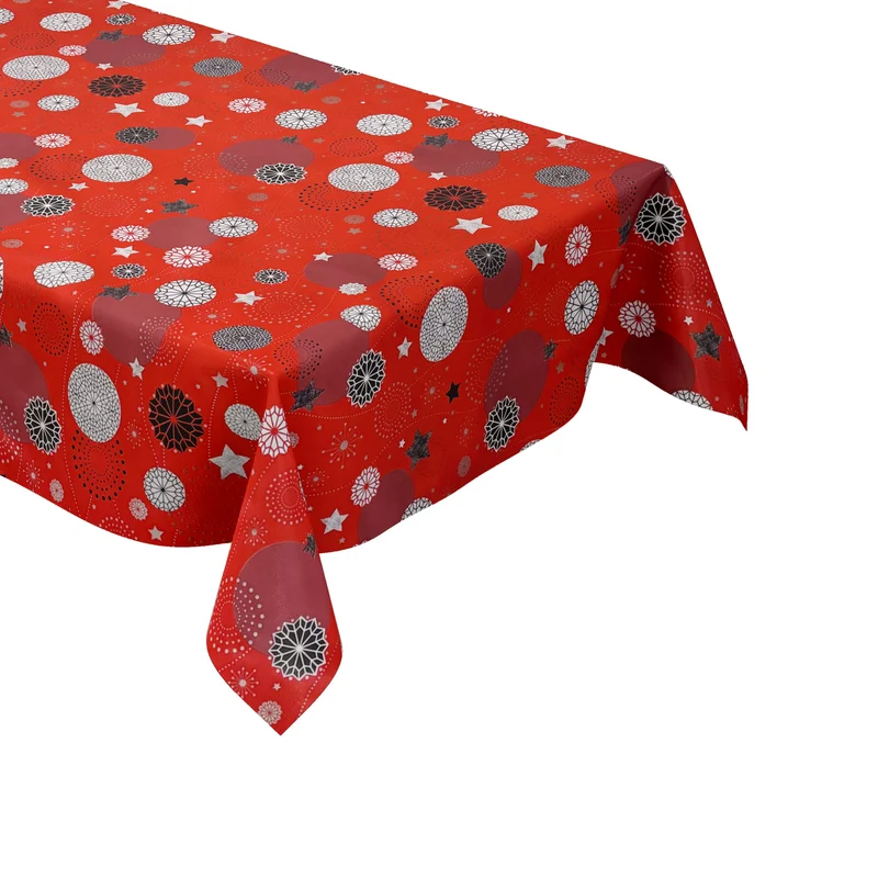 Wachstuch Tischdecke B5039-03 rot Weihnachten Schneeflocken Weihnachtskugel Sterne eckig rund oval