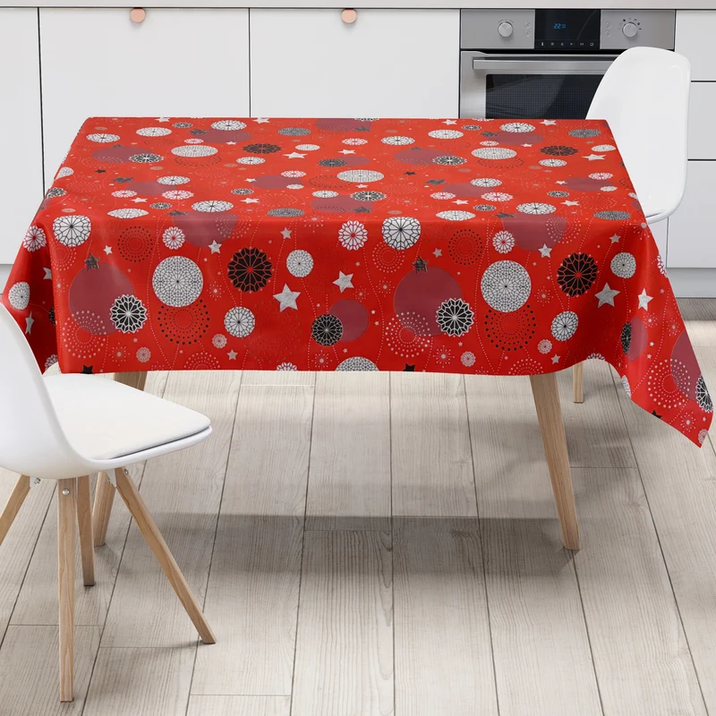 Wachstuch Tischdecke B5039-03 rot Weihnachten Schneeflocken Weihnachtskugel Sterne eckig rund oval
