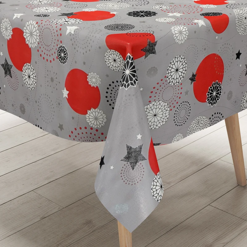 Wachstuch Tischdecke B5039-02 grau Weihnachten Schneeflocken Weihnachtskugel Sterne eckig rund oval