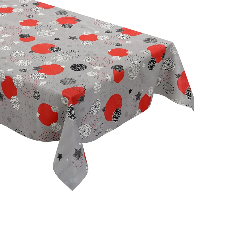 Wachstuch Tischdecke B5039-02 grau Weihnachten Schneeflocken Weihnachtskugel Sterne eckig rund oval