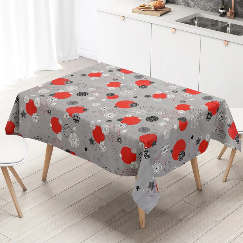 Wachstuch Tischdecke B5039-02 grau Weihnachten Schneeflocken Weihnachtskugel Sterne eckig rund oval