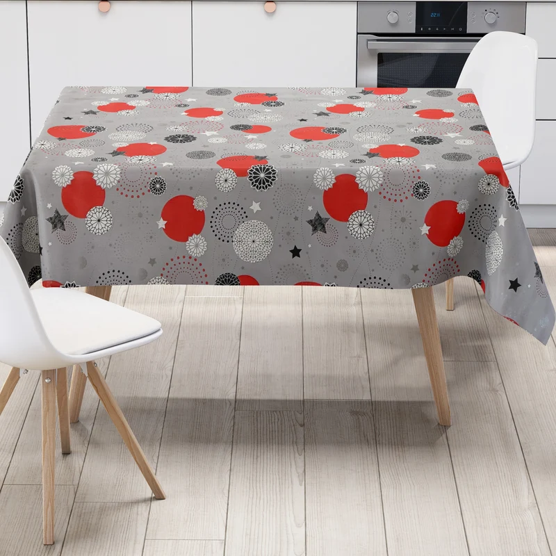 Wachstuch Tischdecke B5039-02 grau Weihnachten Schneeflocken Weihnachtskugel Sterne eckig rund oval