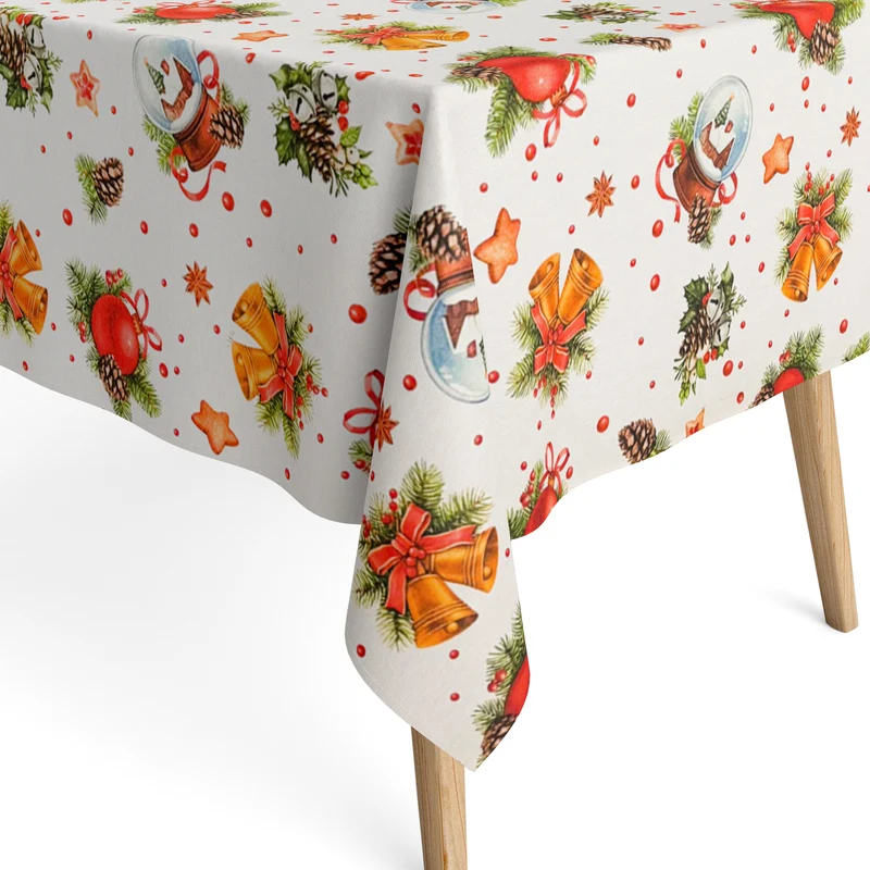 Jacquard Tischdecke aus beschichteter Baumwolle mit Fleckenschutz ZURI Weihnachten Tannenzweige Schneekugel eckig rund oval