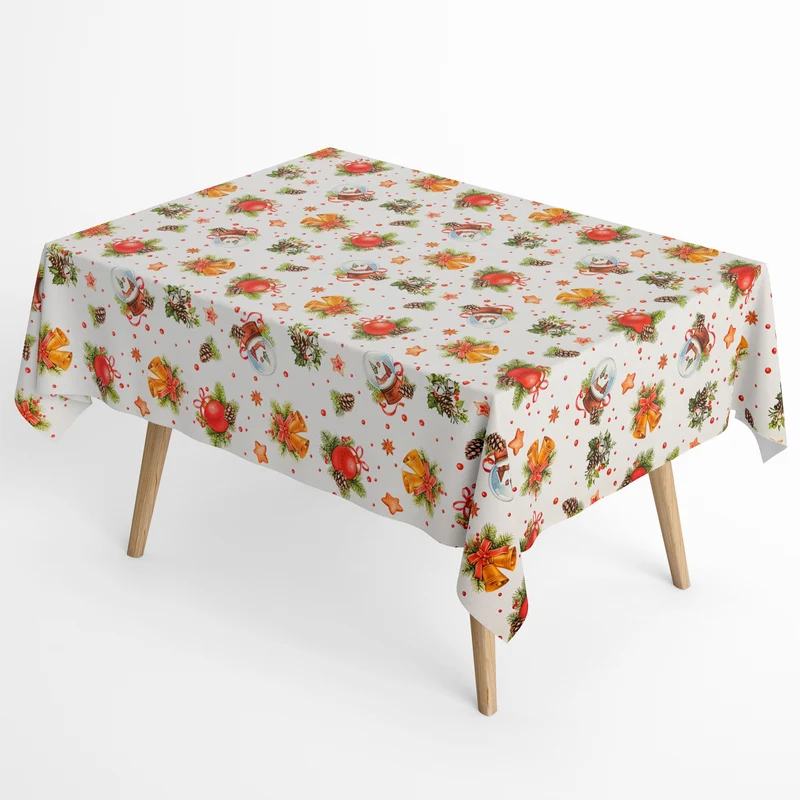 Jacquard Tischdecke aus beschichteter Baumwolle mit Fleckenschutz ZURI Weihnachten Tannenzweige Schneekugel eckig rund oval