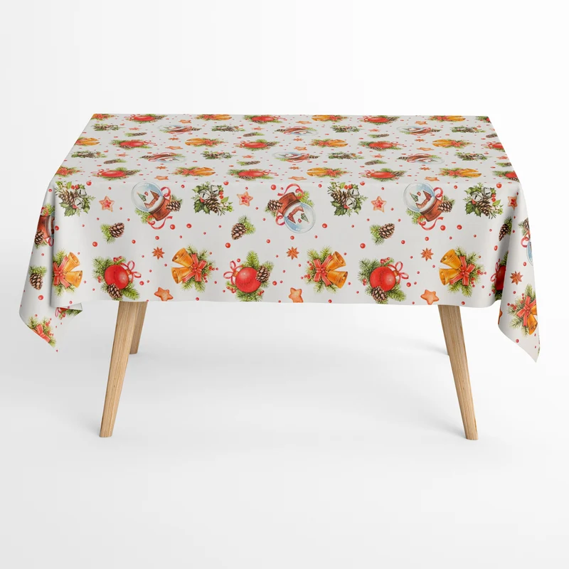Jacquard Tischdecke aus beschichteter Baumwolle mit Fleckenschutz ZURI Weihnachten Tannenzweige Schneekugel eckig rund oval
