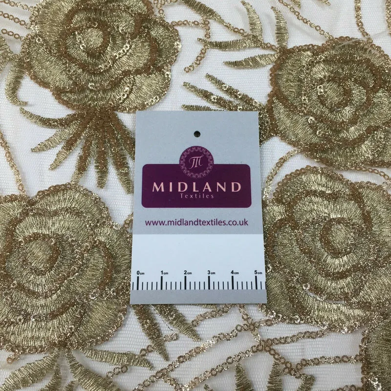 Antique Gold Tulle Net Embroidered Wedding Dress Fabric M1378 Mtex