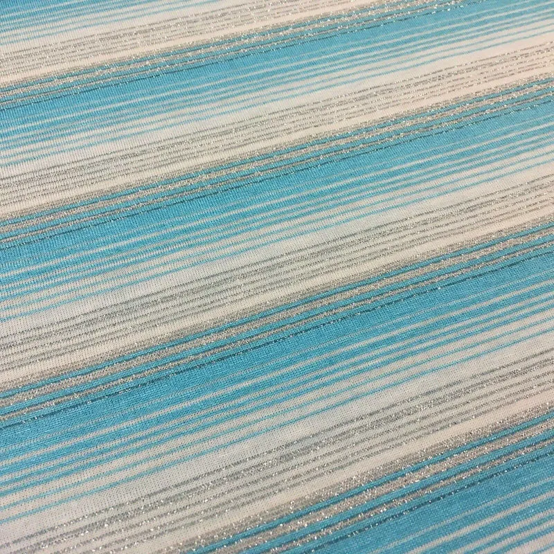 Turquoise Horizontal Stripped Mesh Jersey Silver Lurex Fabric 150cm MU1331