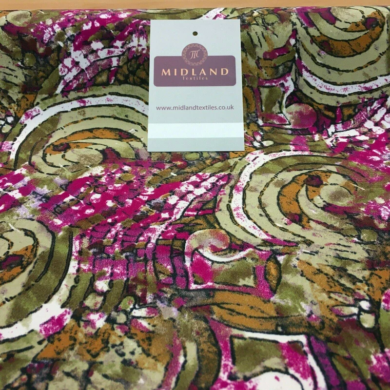 Olive Magenta Printed Mosaic Crepe De chine dress Fabric 150cm M145-83