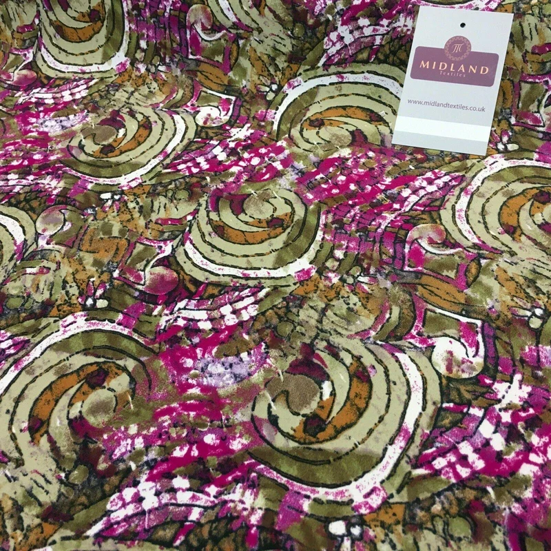 Olive Magenta Printed Mosaic Crepe De chine dress Fabric 150cm M145-83