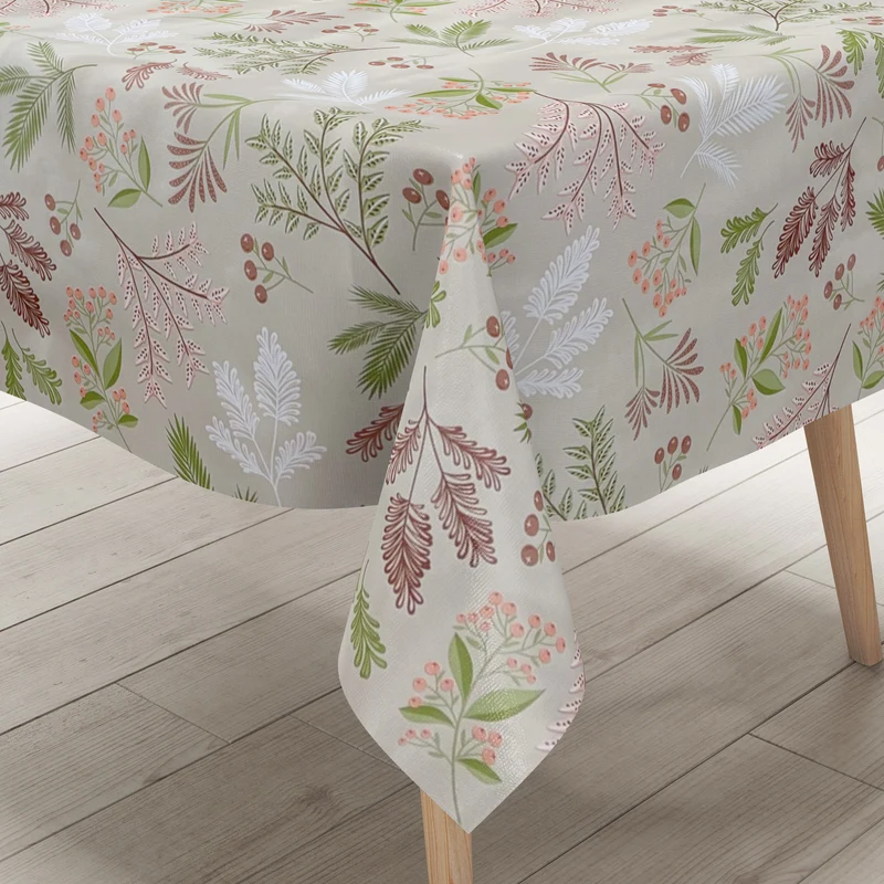 Wachstuch Tischdecke 160 cm Breite Übergröße B4066-01 beige Weihnachten Zweige Advent eckig rund oval