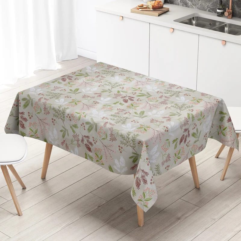 Wachstuch Tischdecke 160 cm Breite Übergröße B4066-01 beige Weihnachten Zweige Advent eckig rund oval
