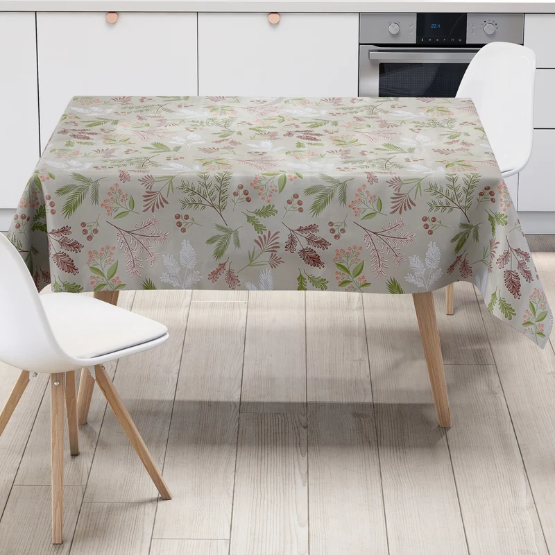 Wachstuch Tischdecke 160 cm Breite Übergröße B4066-01 beige Weihnachten Zweige Advent eckig rund oval