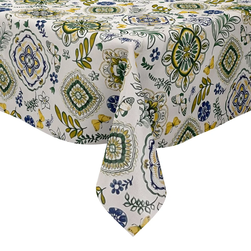 Wachstuch Tischdecke 160 cm Breite Übergröße B3013-02 Mandala Ornamente Blumen blau grün gelb eckig rund oval
