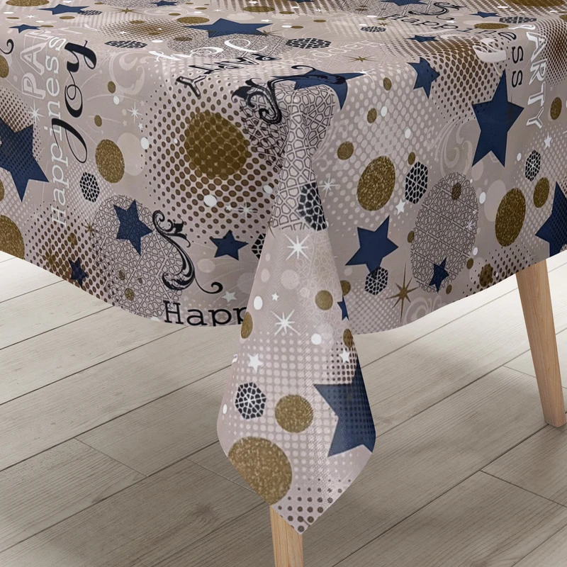 Wachstuch Tischdecke P1094-4 taupe Silvester Party Neujahr Karneval Fasching eckig rund oval