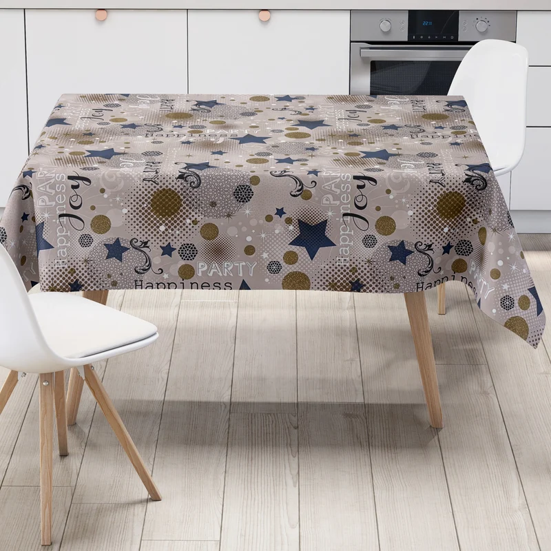 Wachstuch Tischdecke P1094-4 taupe Silvester Party Neujahr Karneval Fasching eckig rund oval