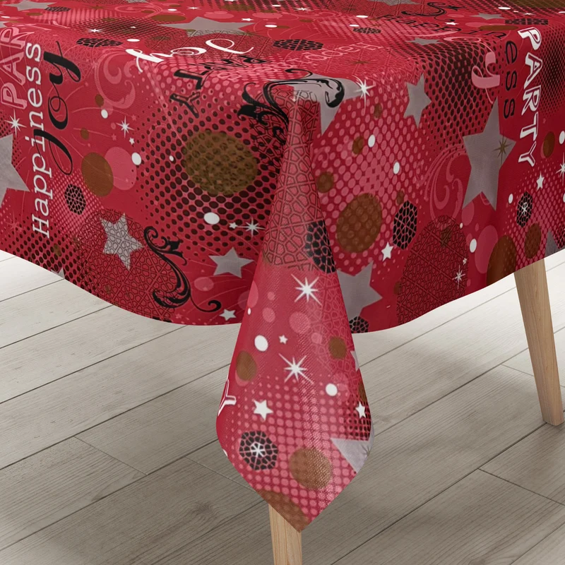 Wachstuch Tischdecke P1094-3 rot Silvester Party Neujahr Karneval Fasching eckig rund oval
