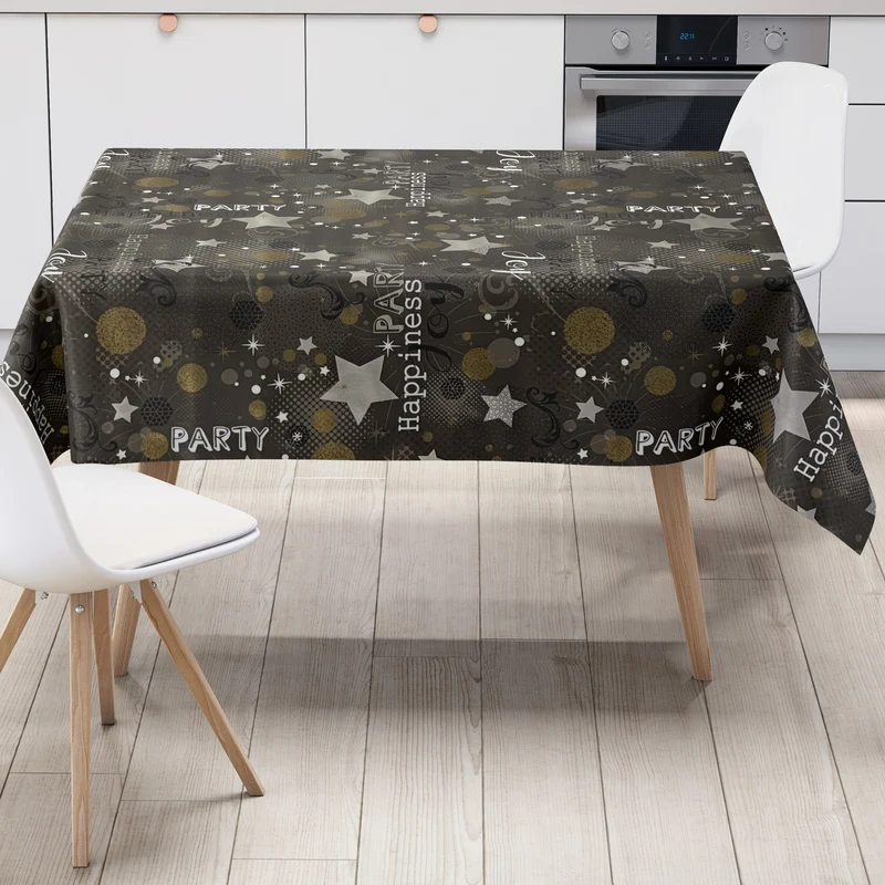 Wachstuch Tischdecke P1094-1 anthrazit Silvester Party Neujahr Karneval Fasching eckig rund oval