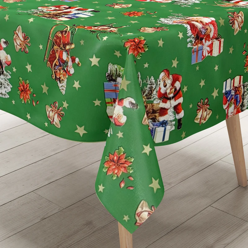 Wachstuch Tischdecke 137B grün Weihnachten Sterne Weihnachtsmann eckig rund oval