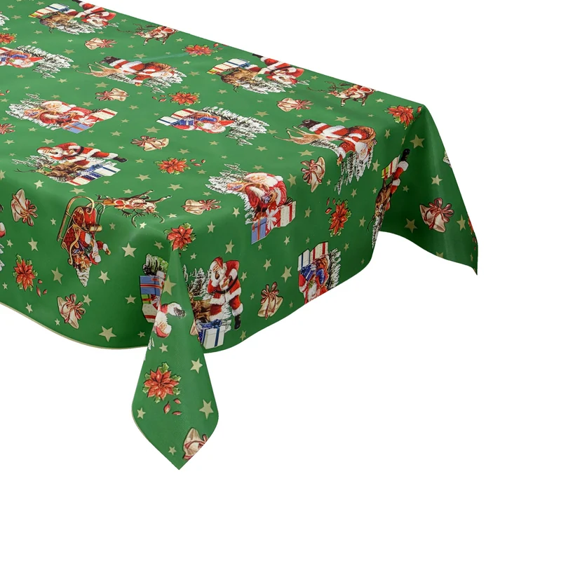 Wachstuch Tischdecke 137B grün Weihnachten Sterne Weihnachtsmann eckig rund oval