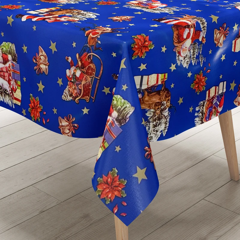 Wachstuch Tischdecke 137D blau Weihnachten Sterne Weihnachtsmann eckig rund oval