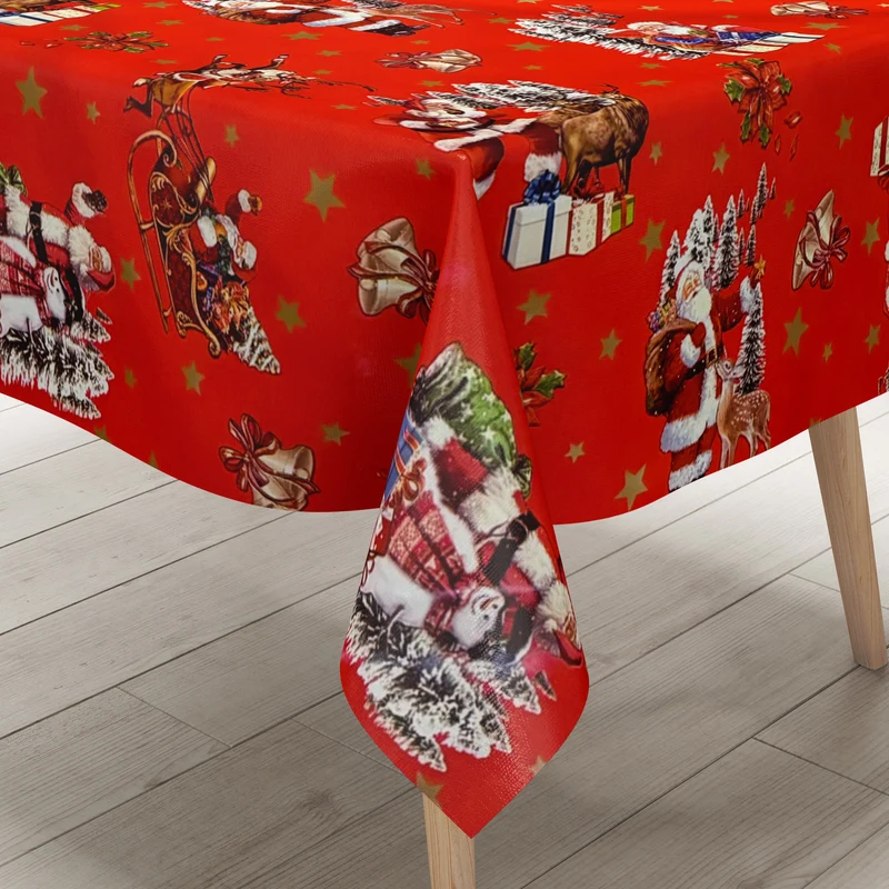 Wachstuch Tischdecke 137A rot Weihnachten Sterne Weihnachtsmann eckig rund oval