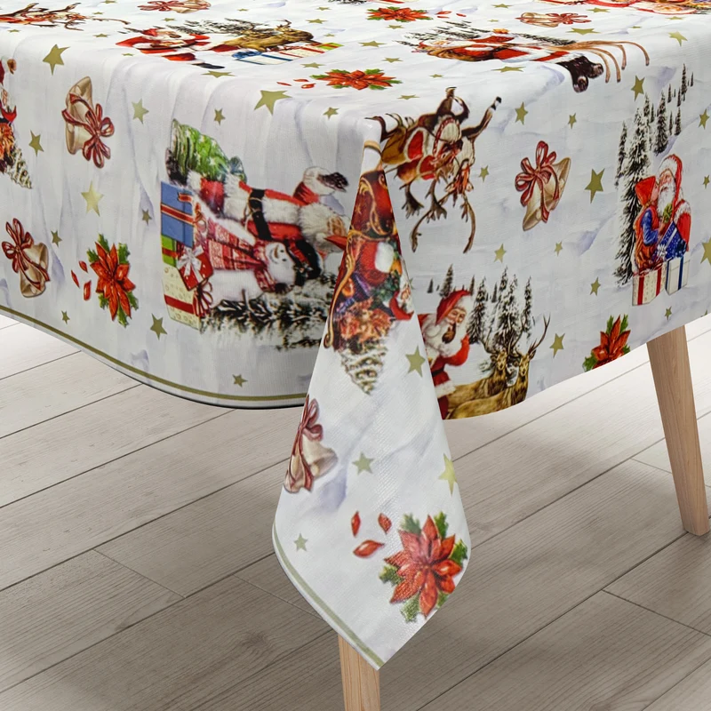 Wachstuch Tischdecke 137F weiß Weihnachten Sterne Weihnachtsmann eckig rund oval