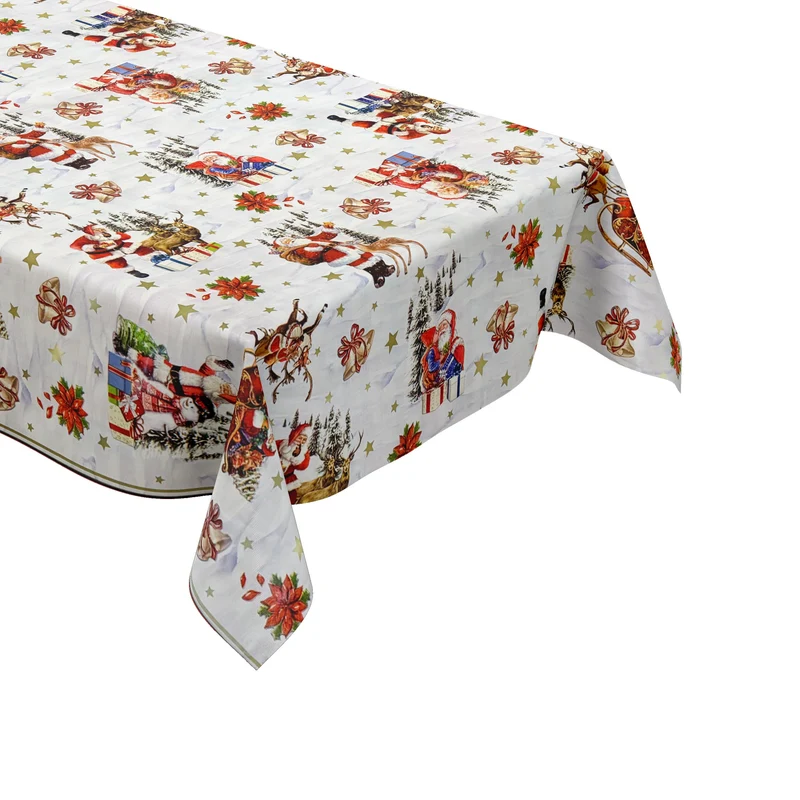 Wachstuch Tischdecke 137F weiß Weihnachten Sterne Weihnachtsmann eckig rund oval