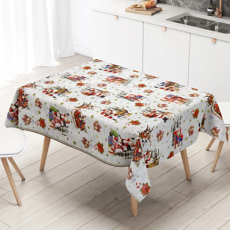 Wachstuch Tischdecke 137F weiß Weihnachten Sterne Weihnachtsmann eckig rund oval
