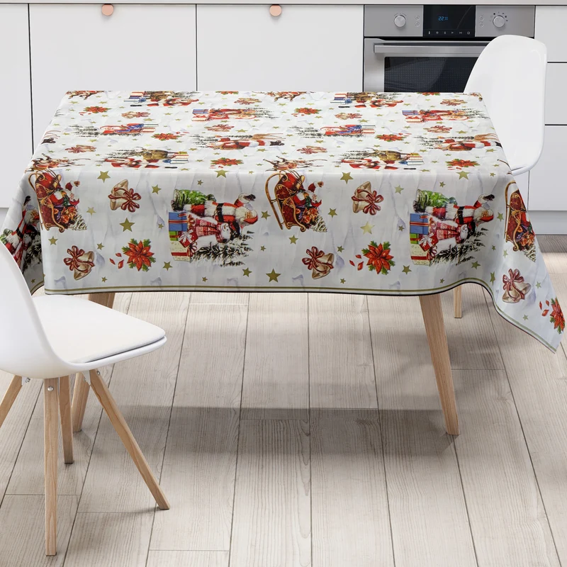 Wachstuch Tischdecke 137F weiß Weihnachten Sterne Weihnachtsmann eckig rund oval