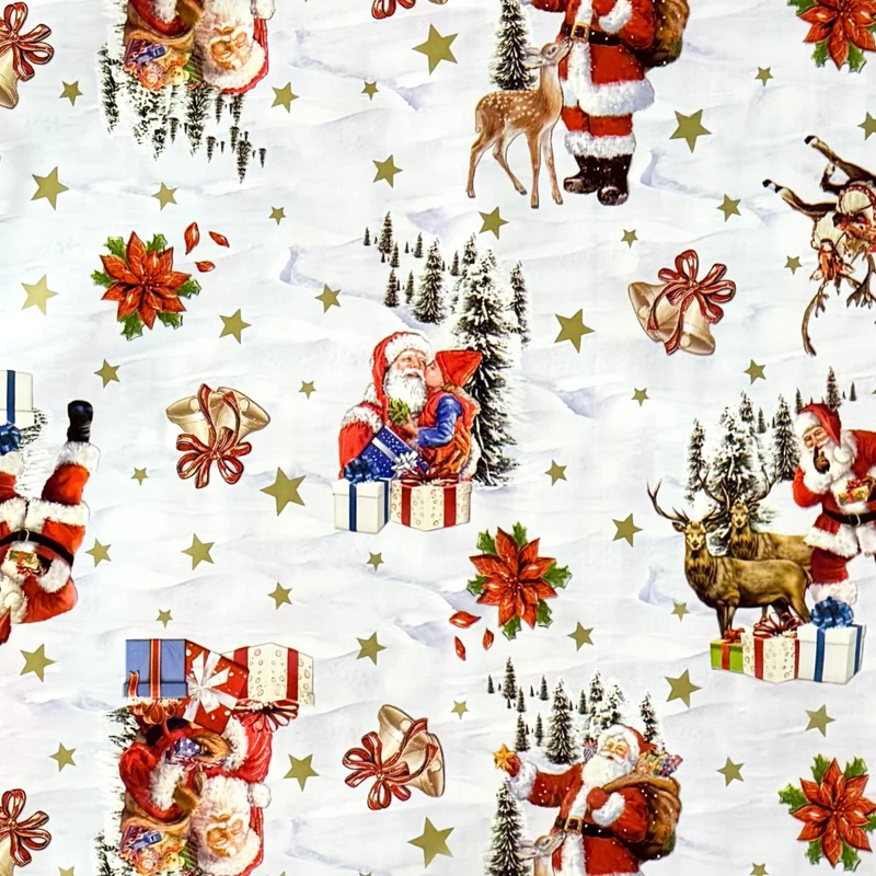 Wachstuch Tischdecke 137F weiß Weihnachten Sterne Weihnachtsmann eckig rund oval