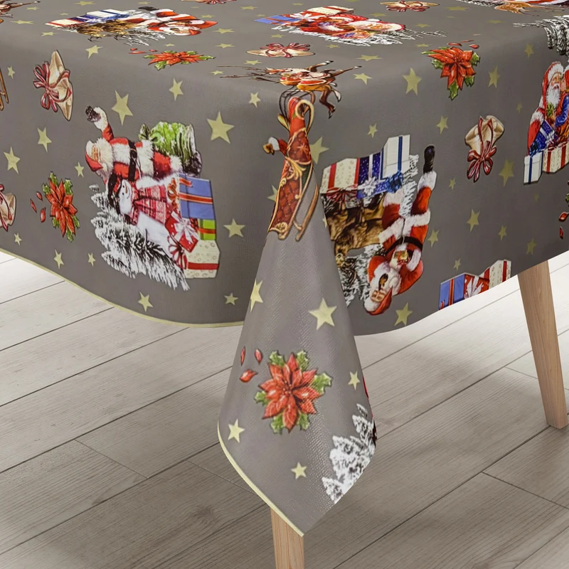 Wachstuch Tischdecke 137E grau Weihnachten Sterne Weihnachtsmann eckig rund oval