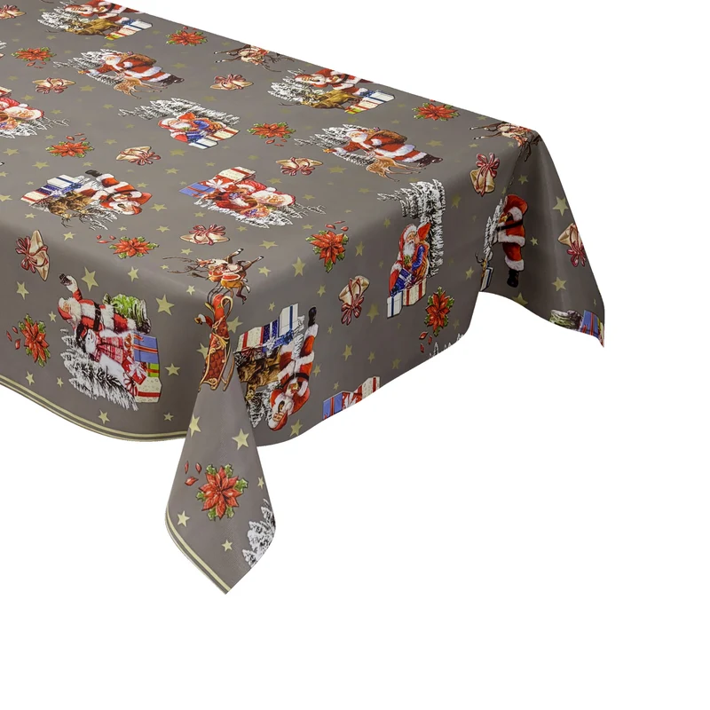 Wachstuch Tischdecke 137E grau Weihnachten Sterne Weihnachtsmann eckig rund oval