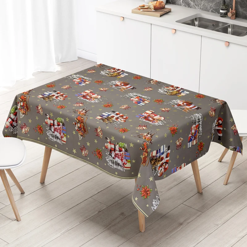 Wachstuch Tischdecke 137E grau Weihnachten Sterne Weihnachtsmann eckig rund oval
