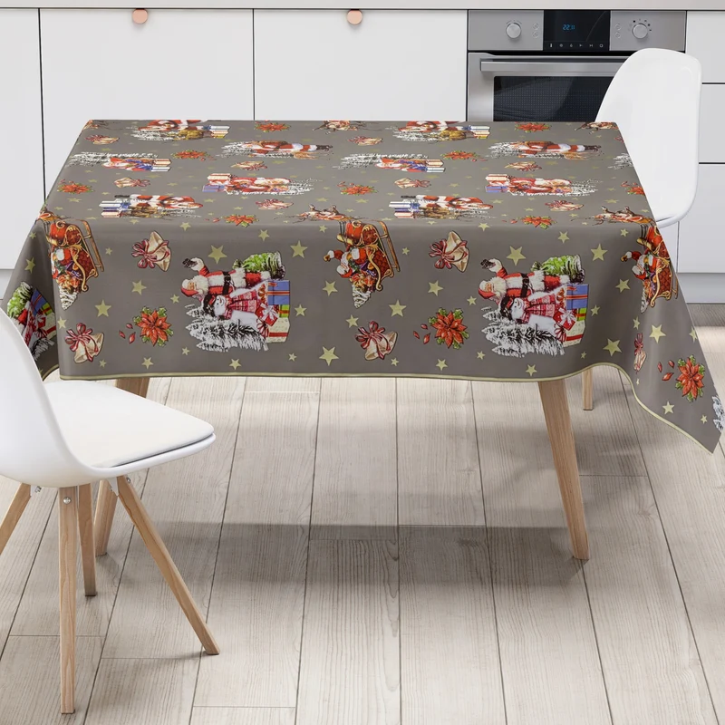 Wachstuch Tischdecke 137E grau Weihnachten Sterne Weihnachtsmann eckig rund oval