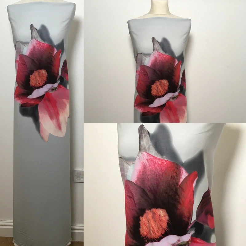 Grey Large Floral Scuba Fabric MR1436