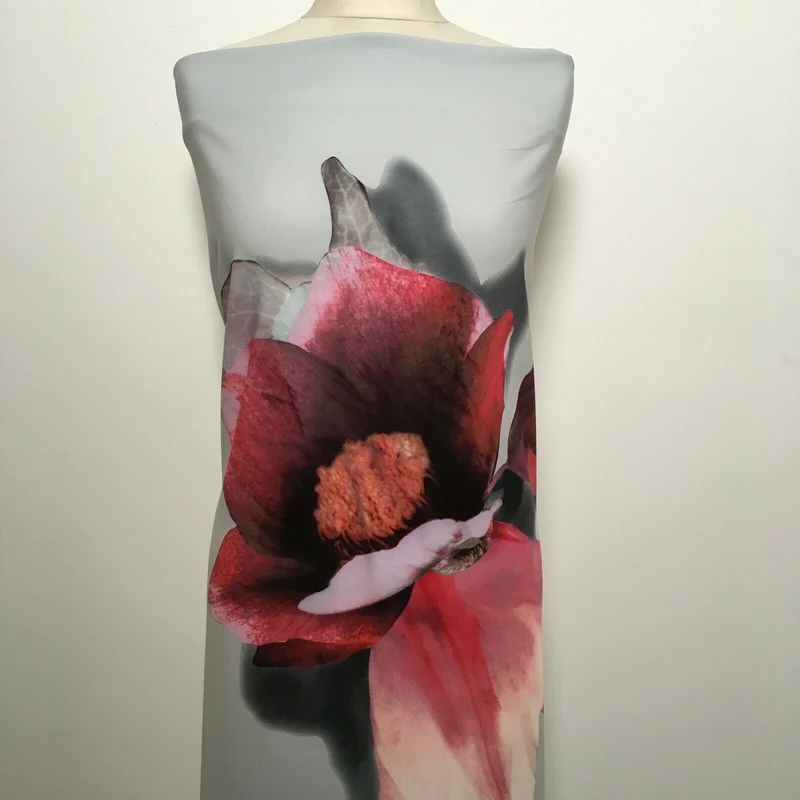 Grey Large Floral Scuba Fabric MR1436