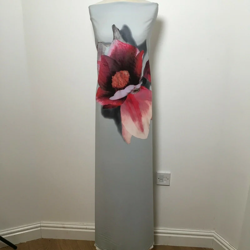 Grey Large Floral Scuba Fabric MR1436