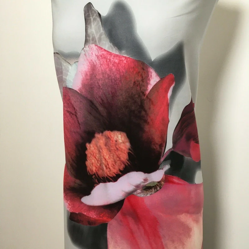 Grey Large Floral Scuba Fabric MR1436