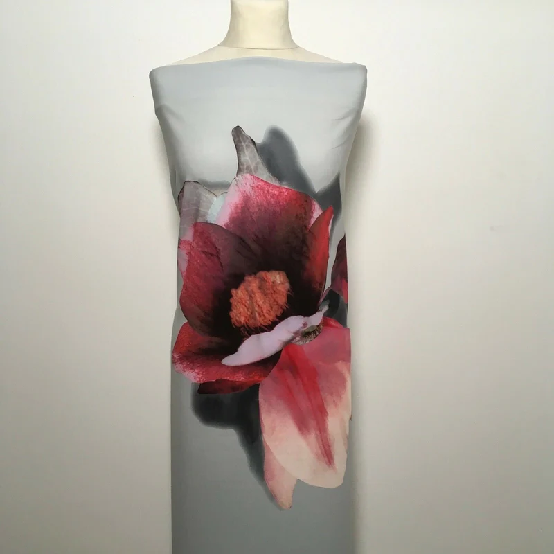 Grey Large Floral Scuba Fabric MR1436