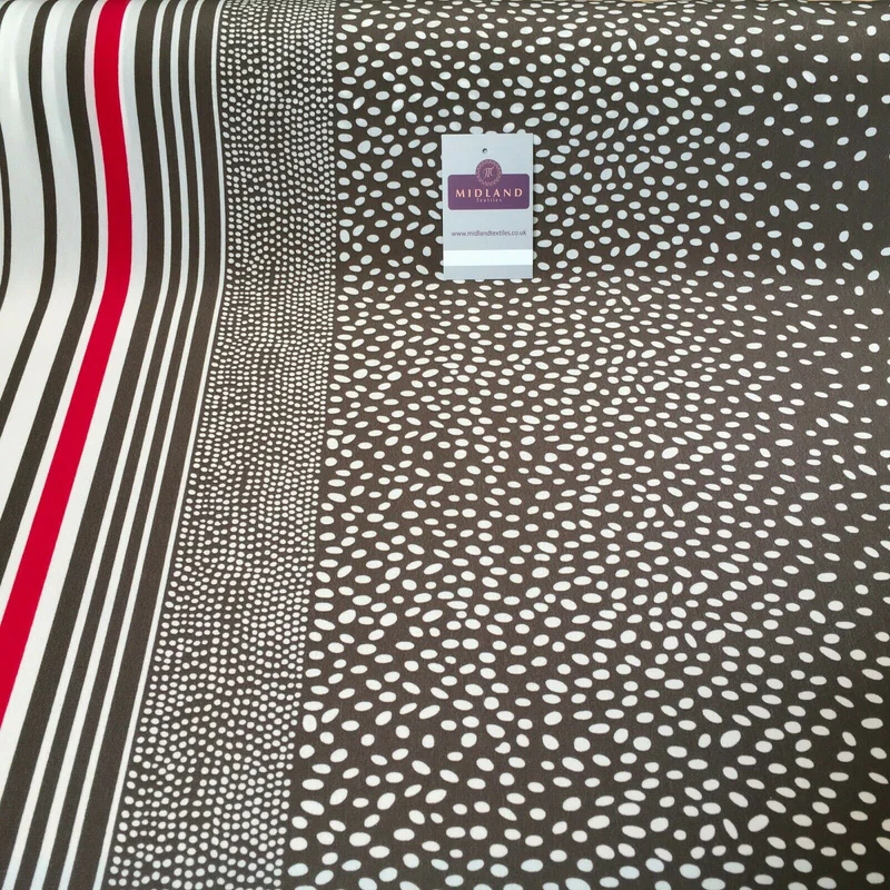 Brown Double border stripped crepe de chine Dress Fabric 147 cm M145-77 Mtex