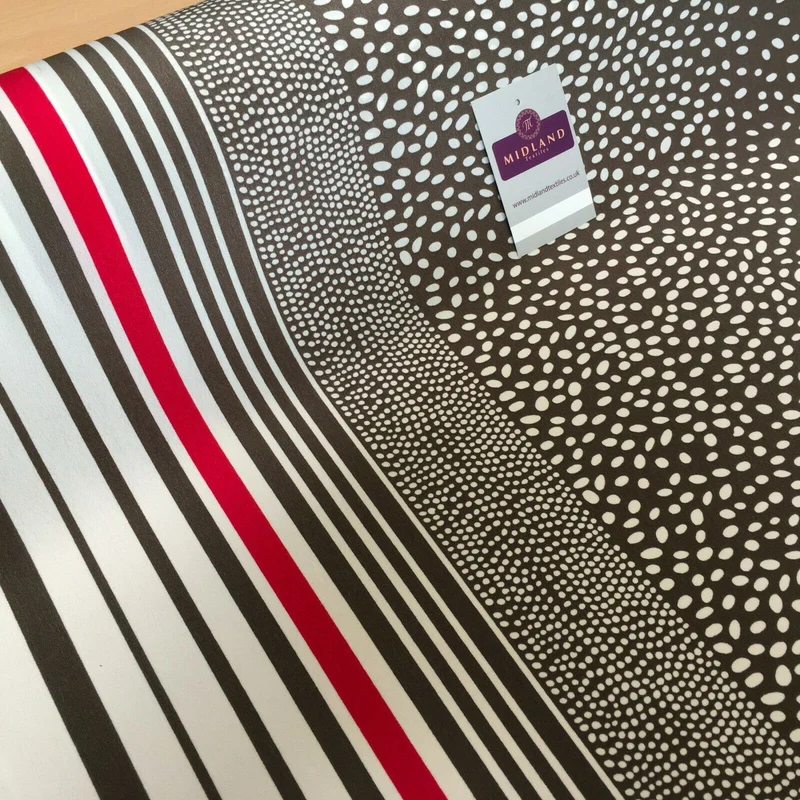 Brown Double border stripped crepe de chine Dress Fabric 147 cm M145-77 Mtex