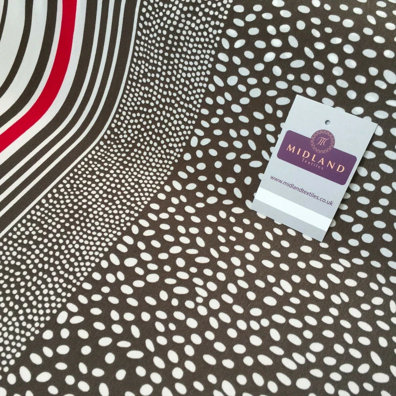 Brown Double border stripped crepe de chine Dress Fabric 147 cm M145-77 Mtex