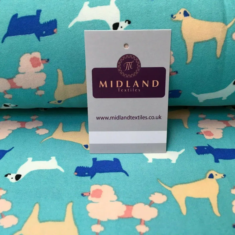 Aqua Assorted Dogs Printed Brushed Jersey Dress fabric 150cm Wide MK1106-6 Mtex