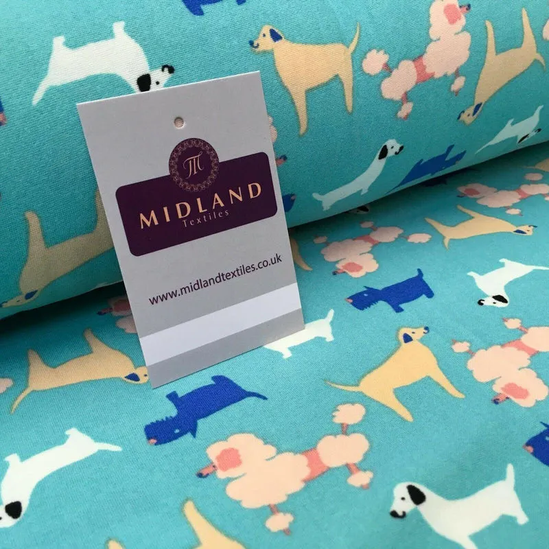 Aqua Assorted Dogs Printed Brushed Jersey Dress fabric 150cm Wide MK1106-6 Mtex