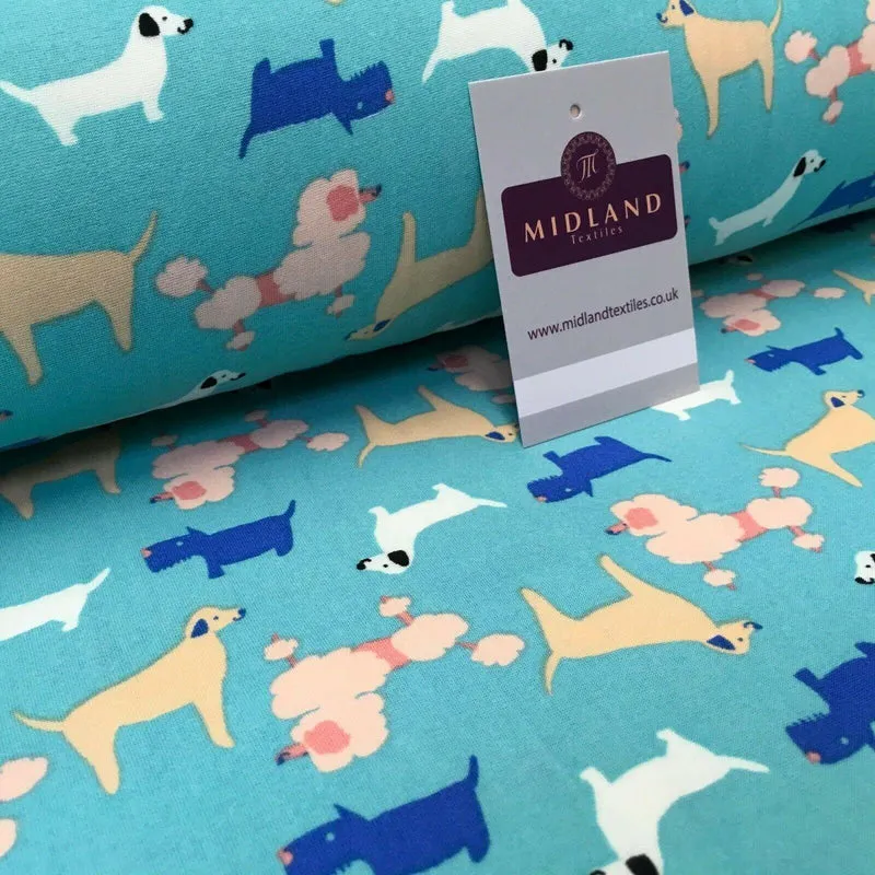 Aqua Assorted Dogs Printed Brushed Jersey Dress fabric 150cm Wide MK1106-6 Mtex