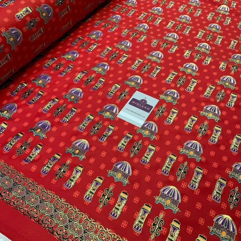 Red Border Egyptian batik Papua Printed gold foil dress fabric 111 cm M145-76